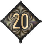  Fekete arany feliratos fólia lufi 20-as szám, 46x46 cm (FB362-20)