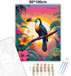  Trópusi tukán pálmák között - számfestő készlet - 80×100 cm (Keret nélkül)