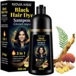 NOVA KISS Sampon Colorant NOVA KISS pentru Vopsirea Parului Negru, 3 in 1, Acoperire Fire Albe, 500 ml