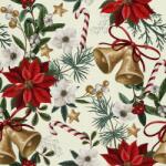 Heko Panels Textil anyag, karácsonyi harangok és virágok, poliészter 100%, 210g/pm, Méret: 100cm x 155cm (DX1314)
