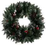Ruhhy Hófödte karácsonyi műfenyő koszorú 45 cm, műbogyókkal és tobozokkal