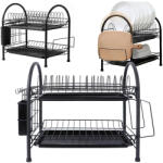 Malatec Nagy Kétszintes Fém Edényszárító állvány tálcával 50 × 35 × 25 cm - Fekete