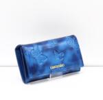 GREGORIO kék / lakk / pillangós belül két cipzáras közepes bőr női pénztárca bt-114