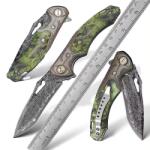 HARAHU MA-31649 damaszk összecsukható vadászkés - Zöld KP31649