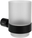 Ravak Hungary Kft Fold FD 210.20BLM pohártartó üvegpohárral, matt fekete (X07P1354) - csempekert