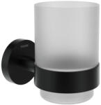 Ravak Hungary Kft Kona KN 210.20BLM pohártartó üvegpohárral, matt fekete (X07P1309) - csempekert
