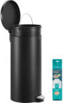 SONGMICS Fém kerek konyhai szemetes, 30 L, pedálos, műanyag belső vödörrel, fekete