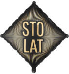  Fekete arany 'Sto lat' fólia lufi 46x46 cm, szívószállal (FB363)