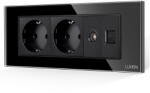 Luxion Priza Dubla Schuko + TV + Internet cu Rama din Sticla LUXION, Standard Italian, 6M SmartElectro IntelligentHouse (LXI-2045/32/38GF-B)