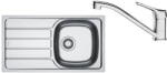 Franke Pachet chiuveta bucatarie inox Franke SKL 611-78/44 ST, dreptunghiulara, 1 cuva si picurator pe partea stanga, 78x43.5x15 cm, adancime cuva 15 cm + Baterie Basic Crom, rotatie pipa 360, discuri cerami Chiuveta