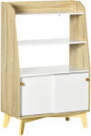 HOMCOM Dulap de depozitare modern, usi glisante si rafturi deschise, din PAL, Lemn de Pin 58x30x93cm Alb, Natural HOMCOM | Aosom Romania (838-154ND) Comoda