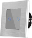 Luxion Intrerupator Dublu cu Touch din Sticla si Rama de Aluminiu LUXION, protocol ZigBee, Gri (LX-ZT-201A-GY)