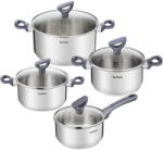 Tefal Set 8 piese Daily Cook, inductie, cratita de 16 cm, oala de 18/20/24 cm, 4 capace de sticla cu design inteligent, manere ergonomice, interior gradat, inox premium, argintiu (3168430332256)