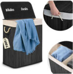 Massido Szennyeskosár, Massido, fekete, 100 l, bambusz, 61 × 54 × 34 cm, kivehető pamut betét, fedeles, két rekesz, fogantyúkkal (TE678101)