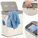 Massido Szennyeskosár, Massido, bézs, 100 l, bambusz, 61 × 54 × 34 cm, kivehető pamut betét, fedeles, két rekesz, fogantyúkkal (TE678102)