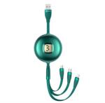 USAMS u69 adatkábel 3in1, usb - type-c/lightning/microusb, 3a, 100cm, csévélhető, sötétzöld (SJ508USB03)