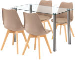 Leziter Set dining Leziter Velon 4+1 alb-bej cu masa sticla 120 cm si 4 scaune (LUA120W_DA232ABE_4)