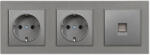 Leziter Priza dubla cu împamantare + conector UTP RJ45 Leziter Nova III, gri (LN3KERV-SZ_LNFCS-SZ_2_LNUTP-SZ)