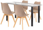 Leziter Set dining Leziter Zelma 4+1, masa sticla 140 cm si 4 scaune bej, negru-bej (LUA140B_DA232ABE_4)