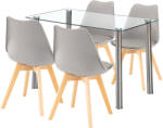 Leziter Set dining Leziter Velon 4+1 alb-gri cu masa din sticla 120 cm si 4 scaune (LUA120W_DA232AG_4)