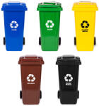 Homelux Hulladéktároló készlet 5x120L-es kék, zöld, sárga, fekete, barna, gumikerekekkel (MO-120G-FULL) - leziter