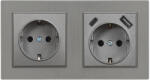 Leziter Priza Leziter Nova 16A cu împamantare, USB-A/USB-C, cadru gri (LN2KERV-SZ_LNFCS-SZ_LNUSB-SZ)