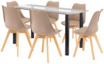 Leziter Set de dining Leziter Zelma 6+1 cu masa din sticla 140 cm si 6 scaune bej (LUA140B_DA232ABE_6)
