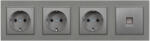 Leziter Priza tripla cu împamantare Nova IV cu conector RJ45 UTP, gri (LN4KERV-SZ_LNFCS-SZ_3_LNUTP-SZ)