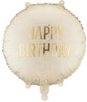PartyDeco S. r. o Happy Birthday, bézs, fólia lufi, 35 cm (14 col)