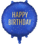 PartyDeco S. r. o Happy Birthday, kék, fólia lufi, 35 cm (14 col)