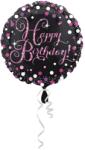  Fólia lufi 45cm gömb fekete-pink hologramos Happy Birthday (0026635839310)