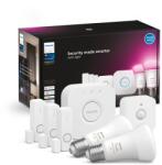 Philips Kit securitate smart Philips Hue Secure Starter, cu 3 senzori contact, 1 senzor miscare, 2 becuri LED E27 White Color Ambiance, Hue Bridge inclus (929002468824)