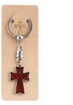 Dodaco Breloc religios cruce din lemn cu figurina Isus, breloc crestin cu inel metalic pentru chei, accesoriu spiritual compact