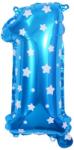 Flippy Balon din Folie Metalizata Figurina Cifra, Imprimeu Stele, Tema Aniversare 80 cm, Ambalaj Individual, Pai inclus, Umflare cu Aer sau Heliu, Albastru, Cifra 1
