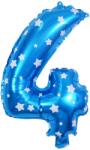 Flippy Balon din Folie Metalizata Figurina Cifra, Imprimeu Stele, Tema Aniversare 80 cm, Ambalaj Individual, Pai inclus, Umflare cu Aer sau Heliu, Albastru, Cifra 4