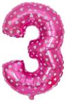 Flippy Balon din Folie Metalizata Figurina Cifra, Imprimeu Inimi, Tema Aniversare 80 cm, Ambalaj Individual, Pai inclus, Umflare cu Aer sau Heliu, Roz, Cifra 3