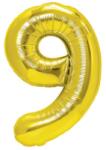 Flippy Balon din Folie Metalizata Figurina Cifra, Tema Aniversare 100 cm, Ambalaj Individual, Pai inclus, Umflare cu Aer sau Heliu, Auriu, Cifra 9