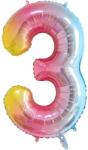 Flippy Balon din Folie Metalizata Gradient Figurina Cifra, Tema Aniversare 100 cm, Ambalaj Individual, Pai inclus, Umflare cu Aer sau Heliu, Multicolor, Cifra 3