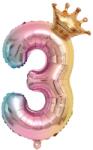 Flippy Balon din Folie Metalizata, Figurina Cifra Gradient, Tema Aniversare 80 cm, Ambalaj Individual, Pai inclus, Umflare cu Aer sau Heliu, Coronita, Cifra 3