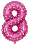 Flippy Balon din Folie Metalizata Figurina Cifra, Imprimeu Inimi, Tema Aniversare 80 cm, Ambalaj Individual, Pai inclus, Umflare cu Aer sau Heliu, Roz, Cifra 8