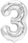Flippy Balon din Folie Metalizata, Figurina Cifra, Tema Aniversare 100 cm, Ambalaj Individual, Pai inclus, Umflare cu Aer sau Heliu, Argintiu, Cifra 3