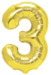 Flippy Balon din Folie Metalizata Figurina Cifra, Tema Aniversare 100 cm, Ambalaj Individual, Pai inclus, Umflare cu Aer sau Heliu, Auriu, Cifra 3