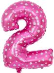 Flippy Balon din Folie Metalizata Figurina Cifra, Imprimeu Inimi, Tema Aniversare 80 cm, Ambalaj Individual, Pai inclus, Umflare cu Aer sau Heliu, Roz, Cifra 2