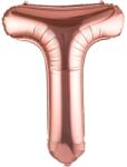 Flippy Balon Folie Metalizata Litera T, 40 cm, Umflati cu Heliu sau Aer, Ambalaj Individual, Pai inclus, Rose Gold