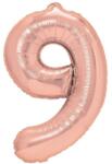 Flippy Balon din Folie Metalizata Figurina Cifra, Tema Aniversare 100 cm, Ambalaj Individual, Pai inclus, Umflare cu Aer sau Heliu, Coral, Rose Gold, Cifra 9