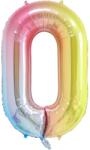 Flippy Balon din Folie Metalizata Gradient Figurina Cifra, Tema Aniversare 100 cm, Ambalaj Individual, Pai inclus, Umflare cu Aer sau Heliu, Multicolor, Cifra 0