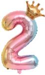 Flippy Balon din Folie Metalizata, Figurina Cifra Gradient, Tema Aniversare 80 cm, Ambalaj Individual, Pai inclus, Umflare cu Aer sau Heliu, Coronita, Cifra 2