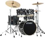 Tama Imperialstar Drum Set 5 pcs - Hairline Black/Chrome HW + MEINL Cymbals HCS Cymbal Kit/Stage Master Double-Braced Hardware Kit - hangszeraruhaz - 360 000 Ft
