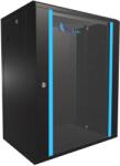 Extralink 19 hüvelykes 15U-os szerver szekrény - 450 mm mélységű hálózati szekrény falra vagy állványra szerelhető, teherbírás 100 kg, edzett üvegajtó, zárható, 180°-os nyílás, fekete (EX.14329)