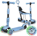 RicoKids Todi Háromkerekű Roller Kék - 3 az 1-ben, Led Világítás a Kerekekben, Állítható Magasságú Kormány és Ülés, Balanszos Irányítás, EN 71, Maximum 30kg Teherbírás, Levehető Üléssel és Tolórúddal
